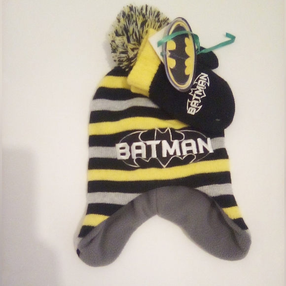Batman DC Comics Kids Striped Peruvian Hat And Gloves Set One Size Infants - Picture 3 of 8